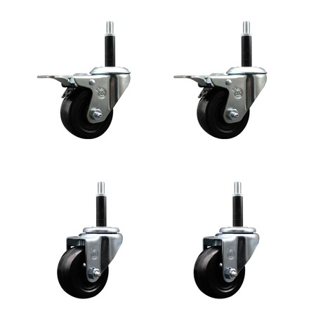 Service Caster 3'' Soft Rubber Swivel 3/4'' Expanding Stem Caster Set 2 Total Lock Brakes, 4PK SCC-EXTTL20S314-SRS-2-S-2-34
